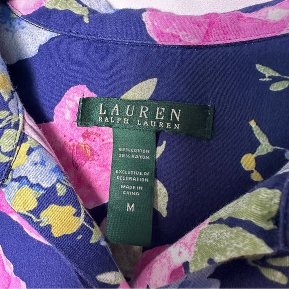 Lauren Ralph Lauren Navy Floral Sleep Shirt Women’s Embroidered Pocket Sz M - Picture 4 of 10